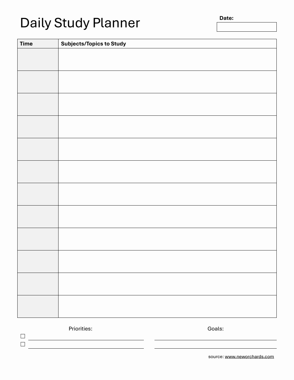 Free Blank Study Planner in PDF